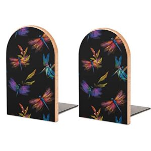 book ends,bookends for shelves, dragonflies and flowers leaves metal base bookends to hold books heavy duty wood bookends for heavy books office desk dvd 3×5 inch 1pair /2 pieces