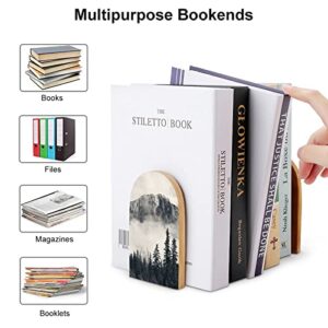 Hon-Lally Forest Tree Foggy Mountain Pattern Wood Bookends Decorative Bookend Non-Skid Office Book Stand for Books Office Files Magazine, One Size