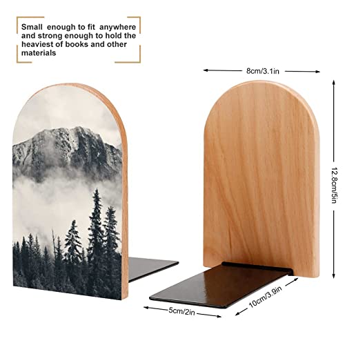 Hon-Lally Forest Tree Foggy Mountain Pattern Wood Bookends Decorative Bookend Non-Skid Office Book Stand for Books Office Files Magazine, One Size