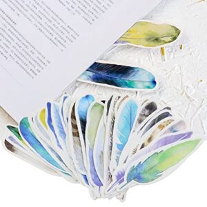 Haidong 2 Boxes/60PCS Color Feather Paper Reading Bookmark, Feather Shape Bookmark Stationery Supplies, Feather Bookmark