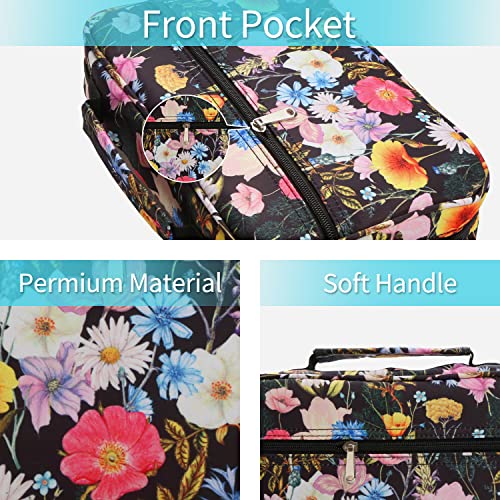 Bible Cover for Women, Bible Carrying Case with Zipper Pocket, Twill Oxford Bible Bag Book Bag Case for Standard Size Bible Book (Black Floral)