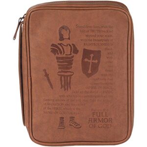 full armor of god brown vinyl bible cover case with handle, medium
