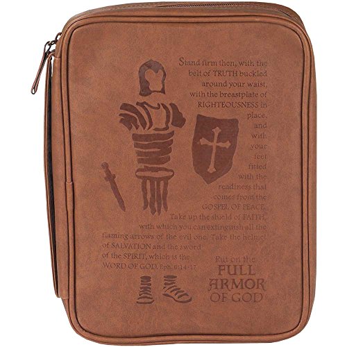 Full Armor of God Brown Vinyl Bible Cover Case with Handle, Medium