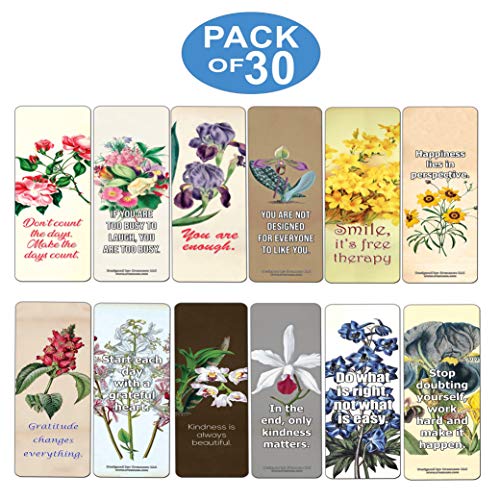 Creanoso Floral Inspirational Sayings Bookmarks (30-Pack) – Stocking Stuffers Gift for Men & Women, Teens – Awesome Bookmark Collection – Book Reading Rewards Incentives – Page Binder