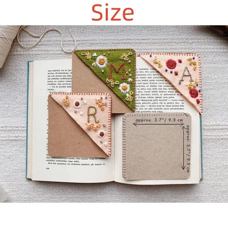 26 Letters Personalized Hand Embroidered Corner Bookmark,Felt Triangle Page Stitched Corner Handmade Bookmark,Unique Cute Flower Letter Embroidery Bookmarks Accessories for Book Lovers