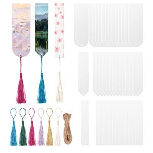 blank acrylic bookmarks with tassels,30 pack craft clear blank acrylic bookmark set with colorful mini bookmark tassel for diy projects,present tags,party decor