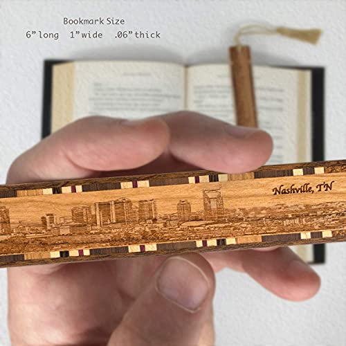 Personalized Nashville, Tennessee Skyline - Engraved Wooden Bookmark with Tassel - Made in USA