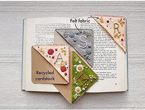 Personalized Hand Embroidered Corner Bookmark - Hand Stitched Felt Corner Letter Bookmark, Felt Triangle Bookmark, Cute Flower Letter Embroidery Bookmark for Book Lovers (R, Fall)