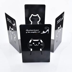 kelbay office heavy duty bookends decorative, cat design metal sturdy book ends stopper with anti slip rubber base hold support black k-02 bookend