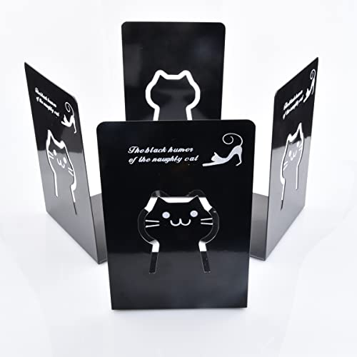 KelBay Office Heavy Duty Bookends Decorative, Cat Design Metal Sturdy Book Ends Stopper with Anti Slip Rubber Base Hold Support Black k-02 bookend