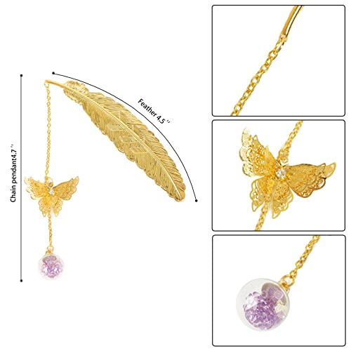 YYwingek Metal Feather Bookmark Book Makers Birthday Gift for Women Teachers Mothers Day 3D Butterfly Chain Book Marks for Book Lover Librarian Readers Lady Kids Girls Boys Female Bookworm