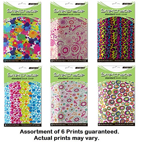 Kittrich BSJ-45106-12BJ Stretchable Book Covers, 6 Pack, Assorted Prints