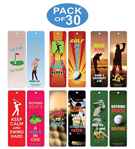 Golf Bookmark Cards (30-Pack) – Stocking Stuffers Goft Gifts for Golfers, Adult Men & Women – Golf Tournament Supplies – Book Clubs Reading