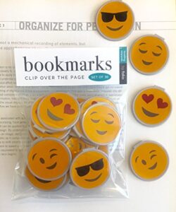 “clip over the page” emoji bookmarks – set of 30 – emoticon bulk bookmarks for kids girls boys teens. perfect for gifts – student incentives – birthday party favors – reading incentives