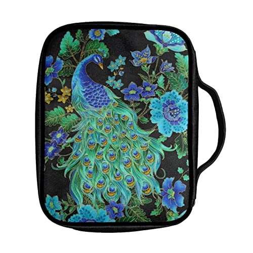 Tongluoye Green Peacock Bible Book Cover for Women Stylish Large Size Bible Case with Handle and Zip Pockets Portable Tote Crossbody Backpack Handbag Bag for Study Items Daily Use Gifts for Girls