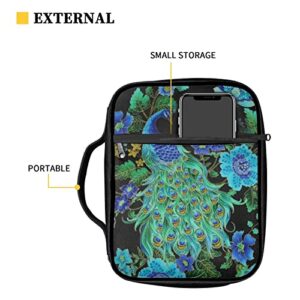 Tongluoye Green Peacock Bible Book Cover for Women Stylish Large Size Bible Case with Handle and Zip Pockets Portable Tote Crossbody Backpack Handbag Bag for Study Items Daily Use Gifts for Girls