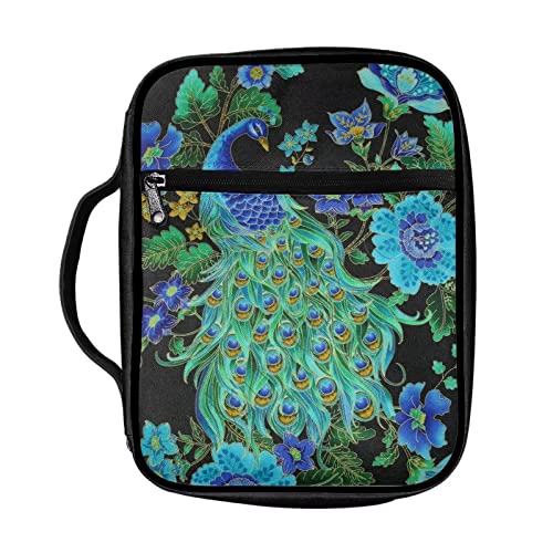 Tongluoye Green Peacock Bible Book Cover for Women Stylish Large Size Bible Case with Handle and Zip Pockets Portable Tote Crossbody Backpack Handbag Bag for Study Items Daily Use Gifts for Girls