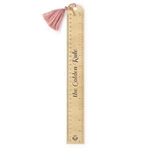 designworks ink stylish straight edge copper metal ruler with charm and tassel and engraved sentiment, the golden rule – perfect decorative supplies for home, office, and school