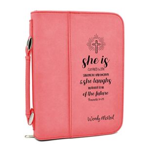 custom bible cover | proverbs 31:25 |personalized bible cover (pink)