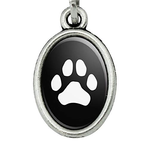Paw Print Dog Cat White on Black Metal Bookmark Page Marker with Oval Charm