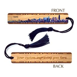 Personalized Seattle, Washington Skyline - Color Wooden Bookmark with Tassel - Made in USA