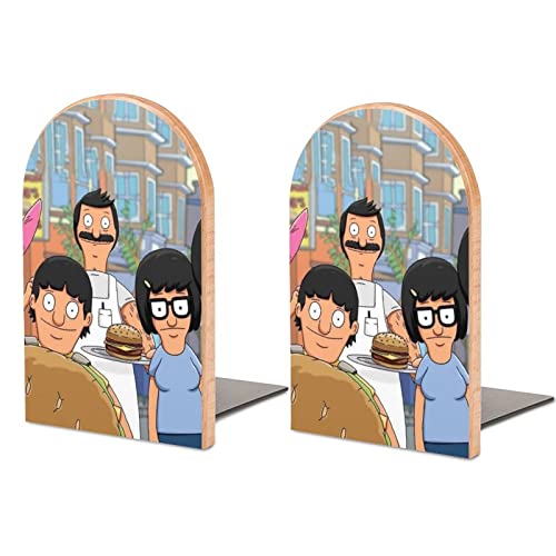 Bobs-Burgers Bookends Home Desks Decorative Book Divider Bookshelves Office Book Stand Wood 2 Pieces