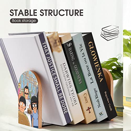 Bobs-Burgers Bookends Home Desks Decorative Book Divider Bookshelves Office Book Stand Wood 2 Pieces