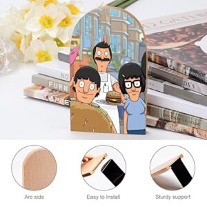 Bobs-Burgers Bookends Home Desks Decorative Book Divider Bookshelves Office Book Stand Wood 2 Pieces