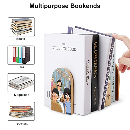 Bobs-Burgers Bookends Home Desks Decorative Book Divider Bookshelves Office Book Stand Wood 2 Pieces