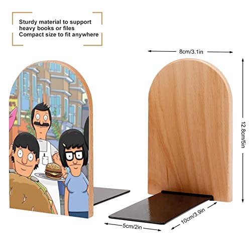 Bobs-Burgers Bookends Home Desks Decorative Book Divider Bookshelves Office Book Stand Wood 2 Pieces