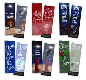 religious christmas bookmarks, christian holiday bookmark greeting cards assortment set, 6 designs, 42 total cards, scripture card bookmark variety pack
