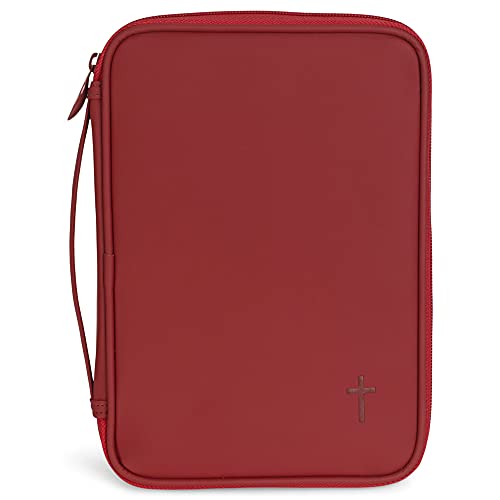 Cross Solid Blank Red Thinline Vinyl Zippered Bible Cover Case With Handle