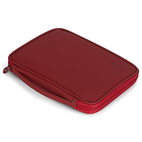 Cross Solid Blank Red Thinline Vinyl Zippered Bible Cover Case With Handle