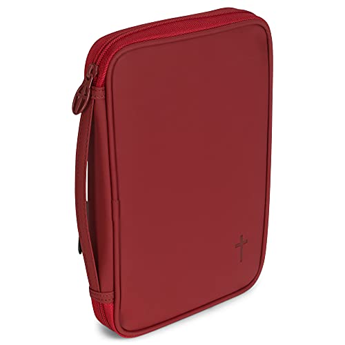 Cross Solid Blank Red Thinline Vinyl Zippered Bible Cover Case With Handle