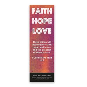 Faith Hope Love, 1 Corinthians 13:13, Bulk Pack of 25 Christian Bookmarks for Kids, Childrens Bible Verse Book Markers, Sunday School Prizes with Memory Verses, Scripture Gifts for Kids & Youth