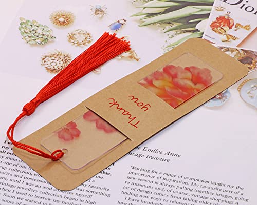 Penta Angel Acrylic Bookmark Holder 50Pcs Blank Display Kraft Card Bookmark Sleeves for Small Business Packaging Christmas Party Gift (50)