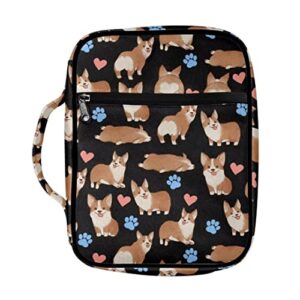 poetesant corgi dog book cover for kids cute puppy dogs bible holder case with handle dog paws bible protective bags cartoon corgi book carrying case for women