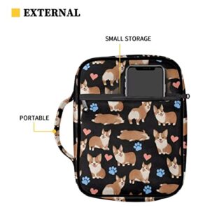 Poetesant Corgi Dog Book Cover for Kids Cute Puppy Dogs Bible Holder Case with Handle Dog Paws Bible Protective Bags Cartoon Corgi Book Carrying Case for Women