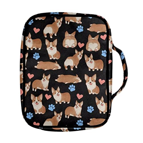 Poetesant Corgi Dog Book Cover for Kids Cute Puppy Dogs Bible Holder Case with Handle Dog Paws Bible Protective Bags Cartoon Corgi Book Carrying Case for Women