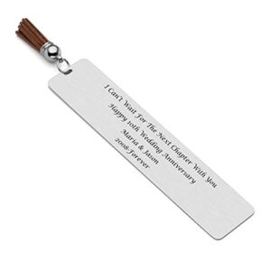jovivi personalized metal bookmarks, custom message stainless steel rectangle tag with brown tassel for book lover kids office school reading
