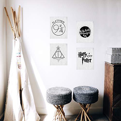 TRENDYPRINT – Harry Potter – Symbols – Deathly Hallows – Mischief Managed – Platform 9 ¾ - Set of 4 8" x 10" Prints – Includes A Collectible Wizarding World Bookmark!