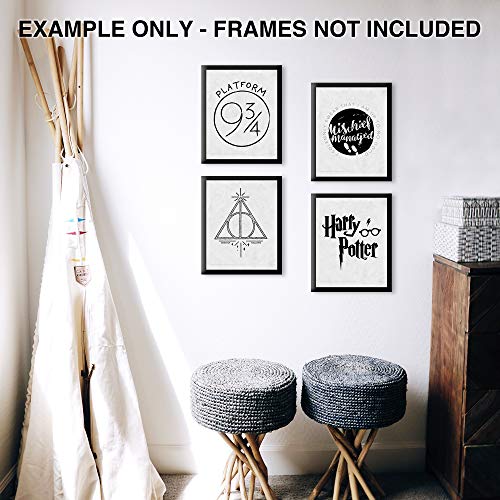 TRENDYPRINT – Harry Potter – Symbols – Deathly Hallows – Mischief Managed – Platform 9 ¾ - Set of 4 8" x 10" Prints – Includes A Collectible Wizarding World Bookmark!