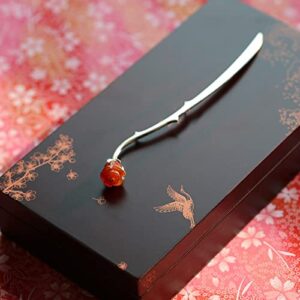 Saturey Bookmarks Sterling Silver Rose Flower Bookmark Red Agate to Send Girlfriend Birthday Valentine's Day Gift Book Marks for Book Lovers