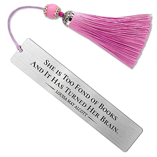 Hafhue She is Too Fond of Books and It Has Turned Her Brain Metal Bookmark Book Lover Gifts for Woman Man BFF Girlfriend Graduation Anniversary Gifts Back to School Gifts