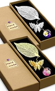 aimfar 2 pack metal leaf bookmark gifts with 3d butterfly pendant,teacher appreciation gifts for women librarian readers club book lovers,mothers day,valentine’s day,graduation surprise