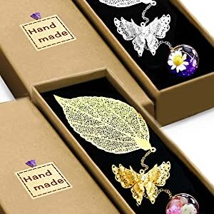 Aimfar 2 Pack Metal Leaf Bookmark Gifts with 3D Butterfly Pendant,Teacher Appreciation Gifts for Women Librarian Readers Club Book Lovers,Mothers Day,Valentine's Day,Graduation Surprise