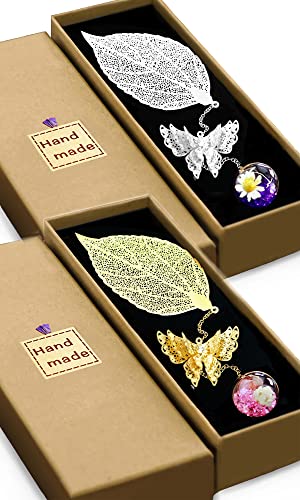 Aimfar 2 Pack Metal Leaf Bookmark Gifts with 3D Butterfly Pendant,Teacher Appreciation Gifts for Women Librarian Readers Club Book Lovers,Mothers Day,Valentine's Day,Graduation Surprise