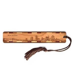 new orleans, louisiana skyline – engraved wooden bookmark with tassel – made in usa – also available personalized