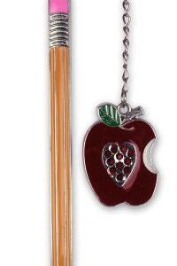 Teacher Bookmark - Pencil Design with Jeweled & Enameled Apple Style Charm - Teacher Appreciation Gift