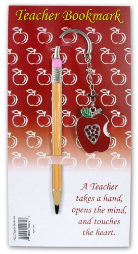 Teacher Bookmark - Pencil Design with Jeweled & Enameled Apple Style Charm - Teacher Appreciation Gift